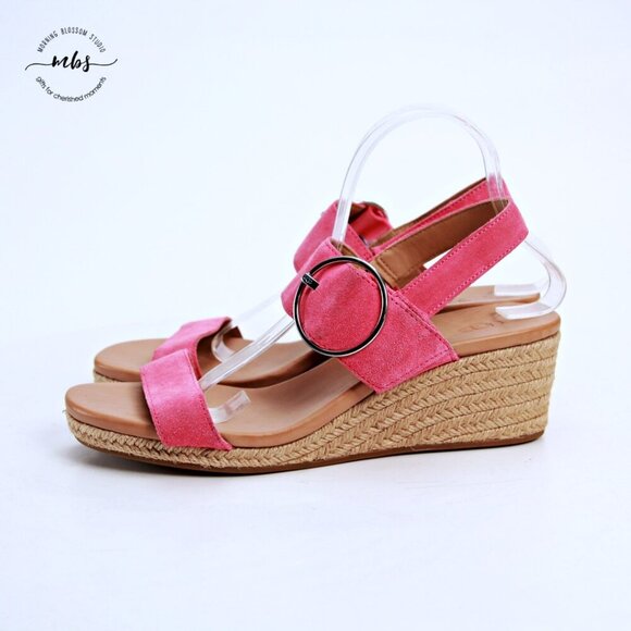 NWT UGG April Suede Espadrille Platform Sandals Pink Women US 11 EU 42 - Picture 4 of 12